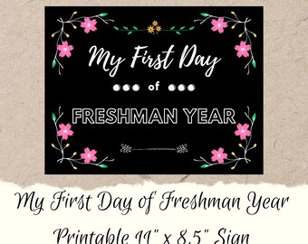 Druckbar My First Day of Freshman Jahr Zeichen | DIY Printable erster Tag der 9.Klasse oder College | Sofortdownload | Digitaler Download in Farbe