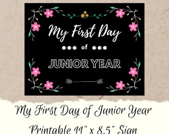 Druckbar My First Day of Junior Year Zeichen | DIY druckbare erste Tag der 11.Klasse oder College Junior 3.Jahr | Digitaler Download in Farbe
