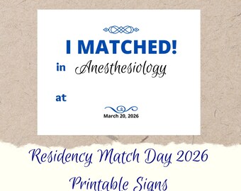 Residency Match Day Sign 2026 | "I MATCHED!" Printable (Digital Download)