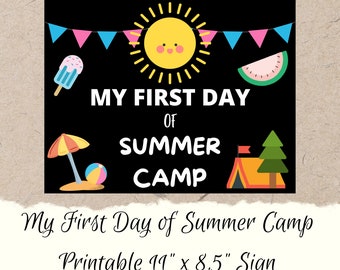 Erster Tag des Sommercamps Schild | Chalkboard Style Printable (Digitaler Download)