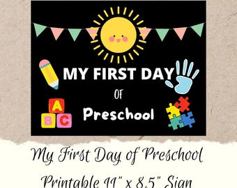 Printable My erster Tag der Vorschule Zeichen | DIY Druckbares Erstes Tag des Pre-K Schild | Sofortdownload | Digitaler Download