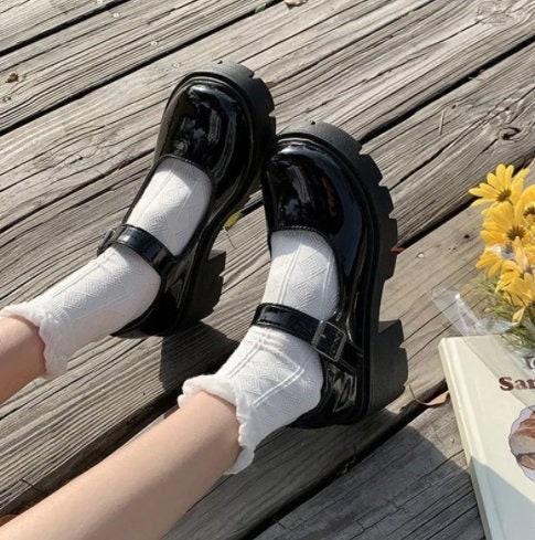 Y2K Harajuku Lolita High Platform Shoes - Black Glossy, Black Matt, K…