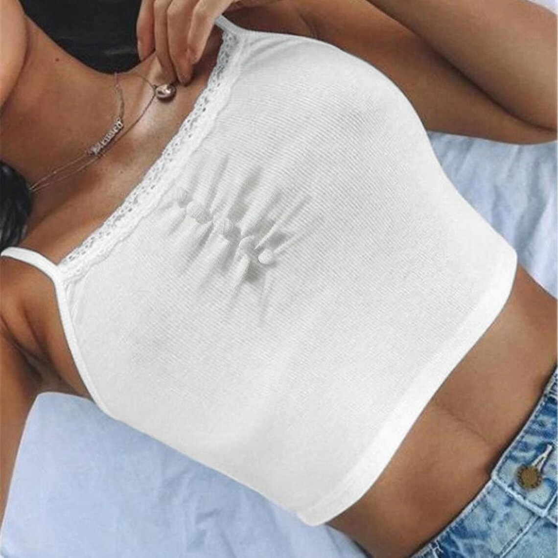 White Lace Edge Crop Top / Y2K Cotton Tank Top Etsy