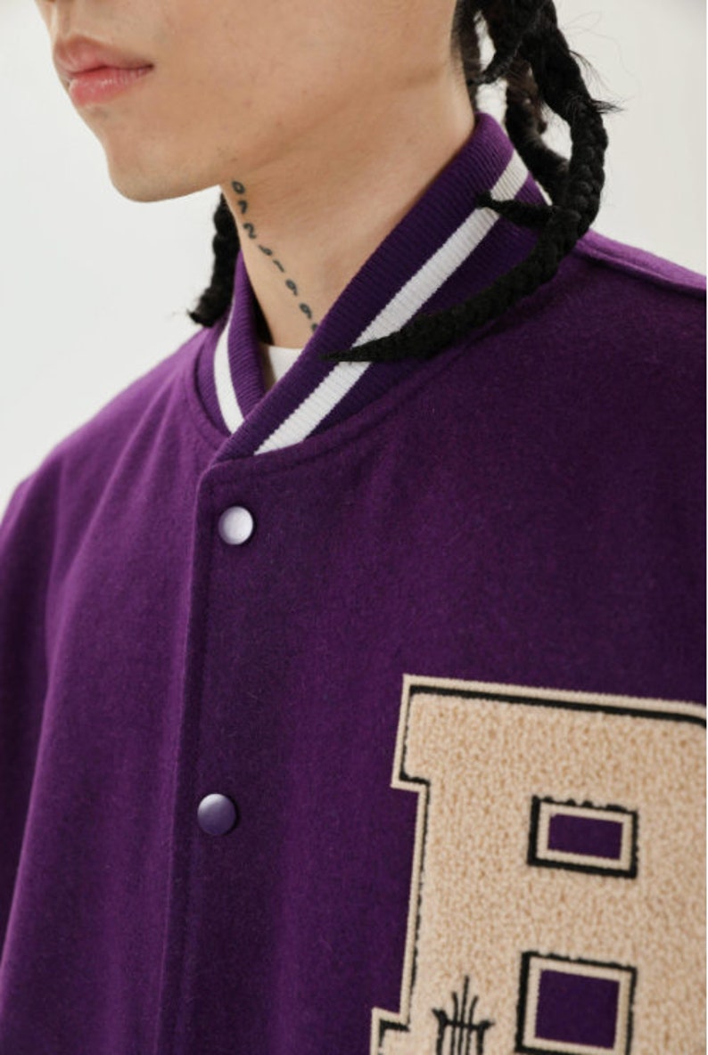 Y2K Varsity/College Bomber Jacket Green Black and Purple Etsy