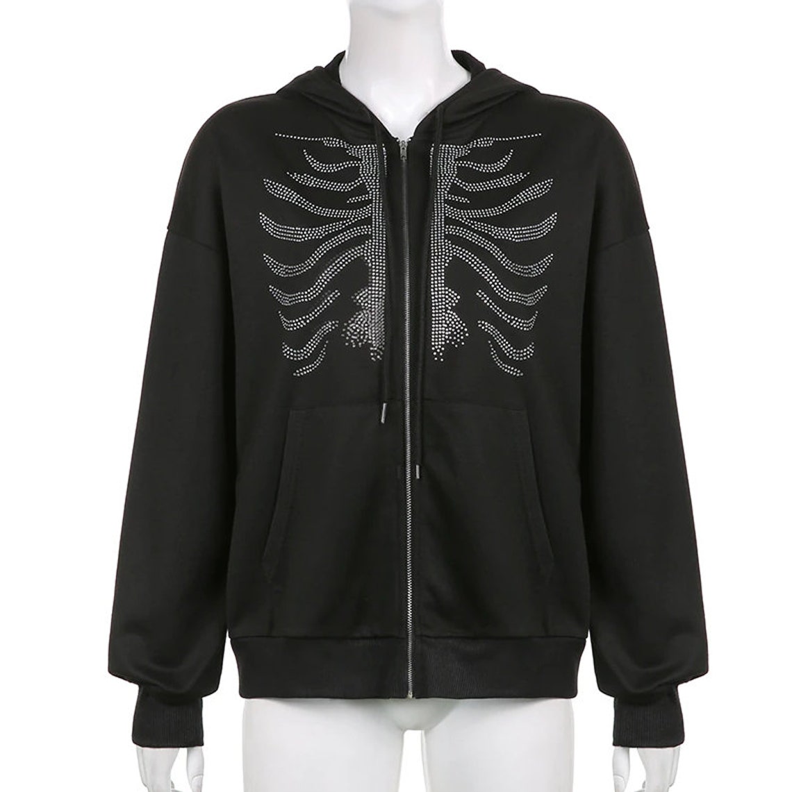 Skeleton Jacket Zip Up Rhinestone - jacketl