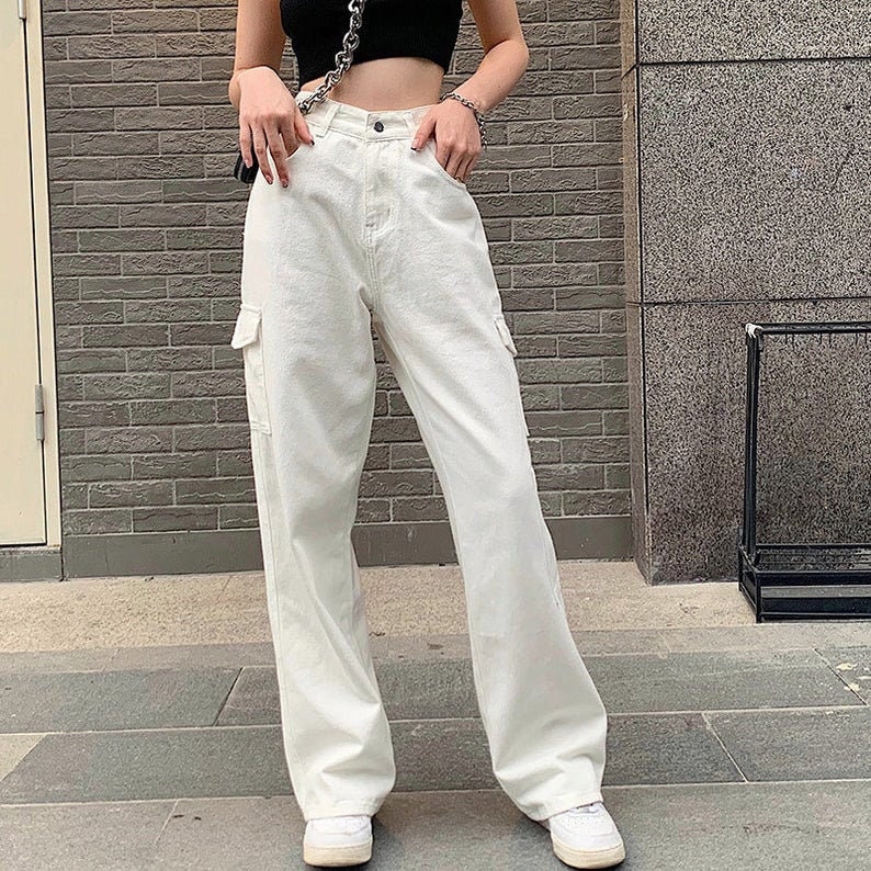 high waist cargo jeans
