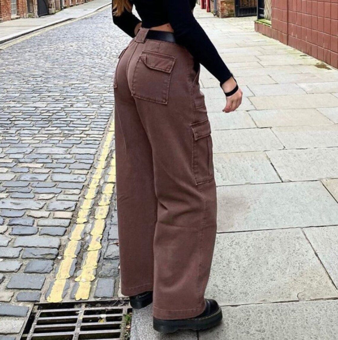 Y2K Cargo Jeans Brown Baggy Jeans High Waisted Denim Jeans Etsy