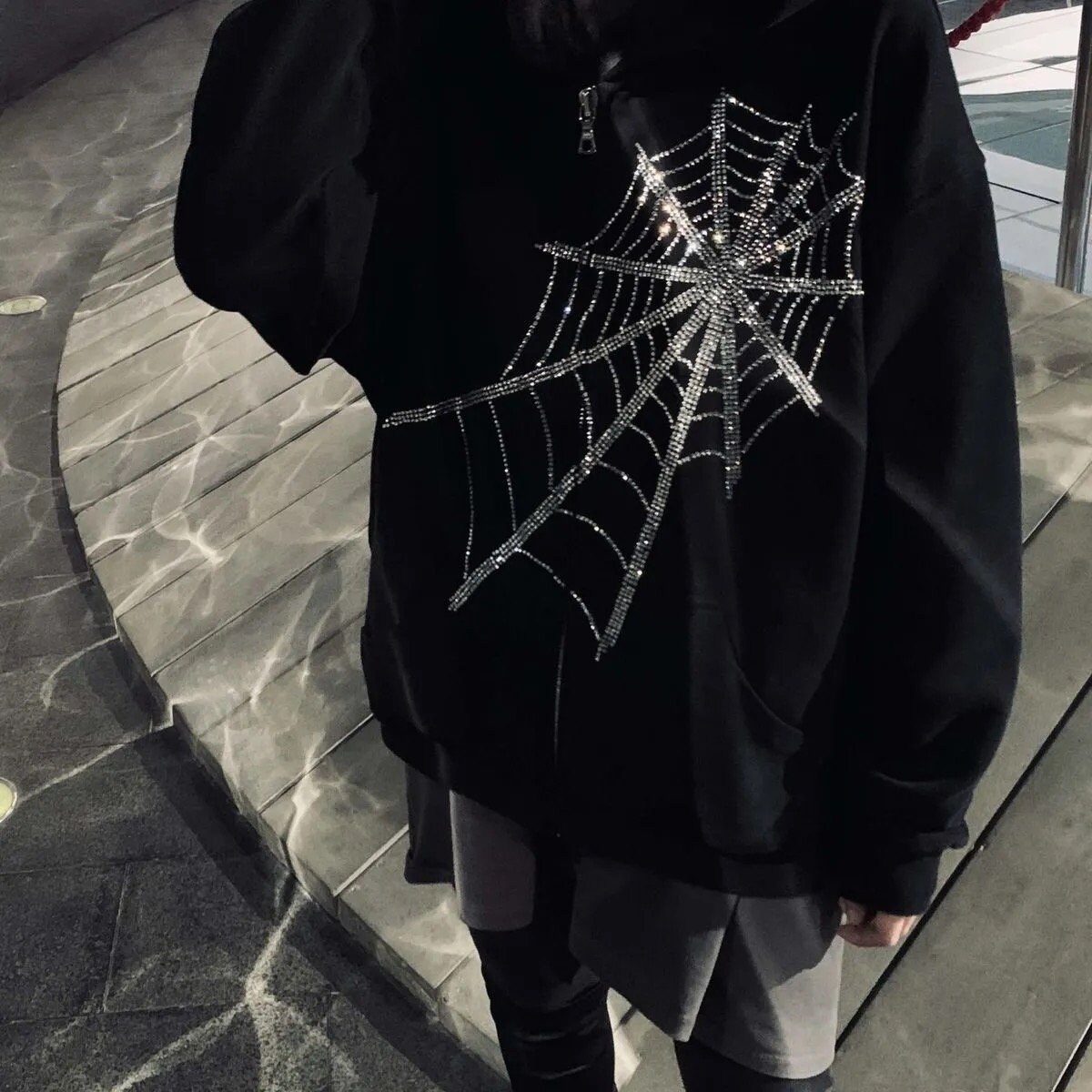 Y2K Rhinestone Spider  Zip up Hoodie Edgy Grunge Tumblr Etsy