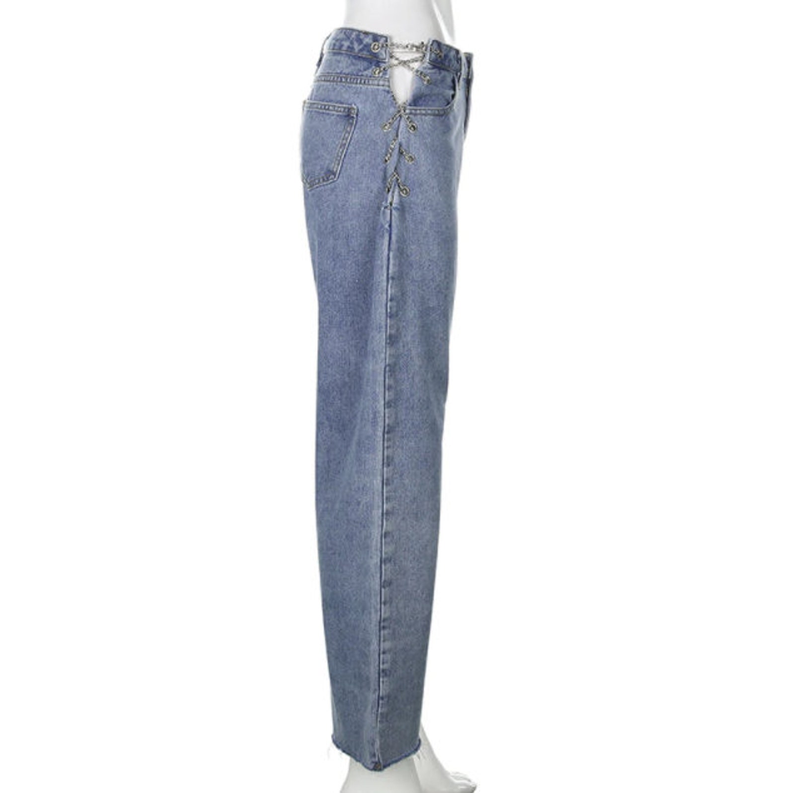 Y2K Side Cross Chain Jeans High Waist Pants Vintage Loose Etsy