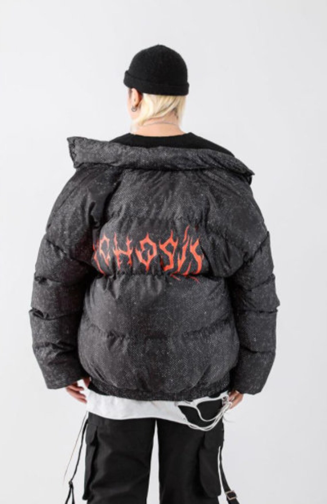 Y2K Oversized Psycosis Puffer Jacket Black and White Edgy Etsy