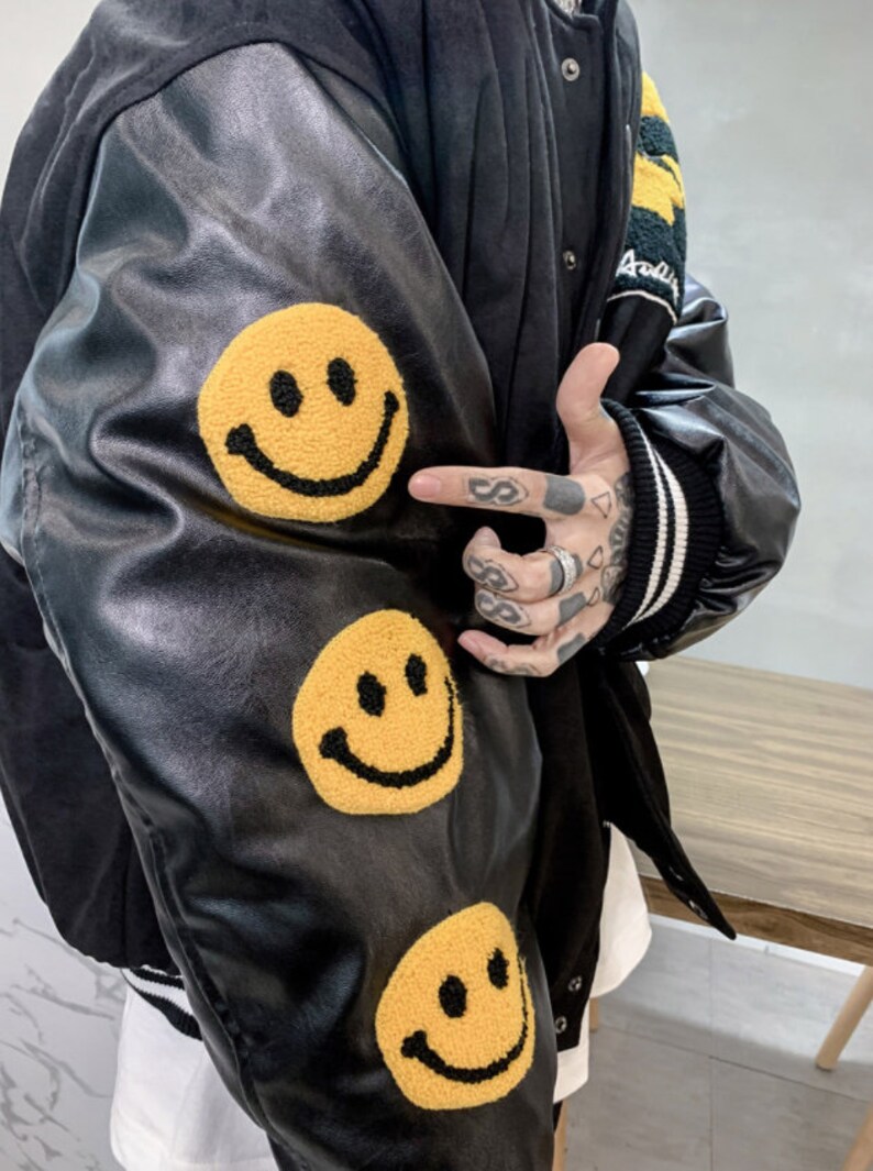 Y2K Varsity Jacket College Bomber Jacket Smiley Baseball Etsy