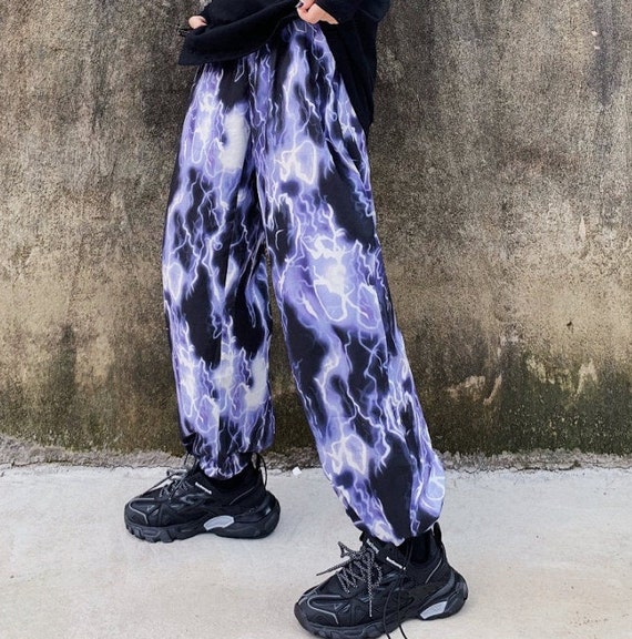 black and purple lightning pants