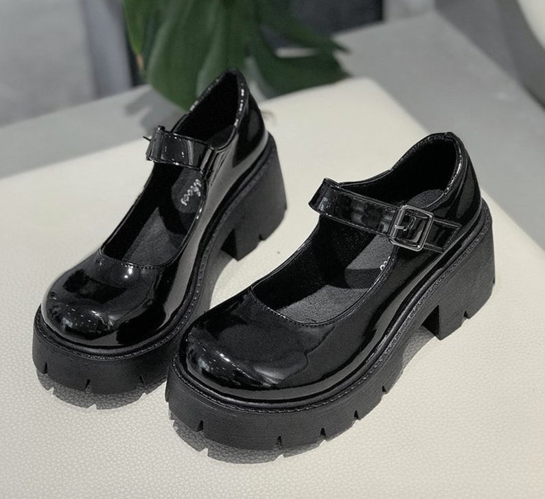 Y2K Harajuku Lolita High Platform Shoes Black Glossy Black | Etsy