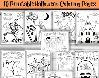 10 Halloween Coloring Pages, Printable Kids Activities (Digital Download)