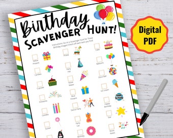 Birthday Scavenger Hunt, Printable Party Game (Digital Printable)