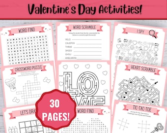 30 Printable Valentine's Day Kid's Activities, Valentine's Day Bundle, Valentine Party Activity, Classroom games, Valentine Printable