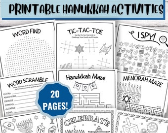 20 Printable Hanukkah Activities, Hanukkah Activity Bundle, Kid's Activities, Hanukkah Coloring pages, Hanukkah Dinner Games, Printable