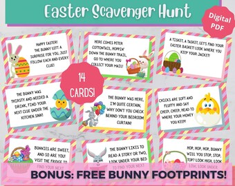 Easter Basket Scavenger Hunt Clue Cards, Bunny Prints (Digital Print)