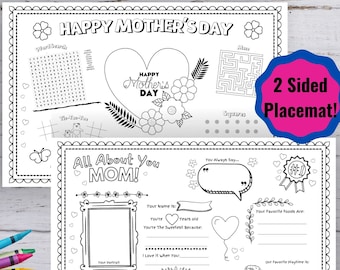 Printable Mother's Day Activity Placemats, Printable Placemats, Coloring Placemat, Kid's Activities, Brunch Activity, Digital PDF, Printable