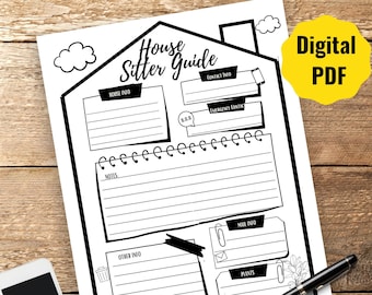 Printable House Sitter Guide, Home Care Instructions (Digital Download)