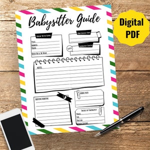 Babysitter Instructions, Babysitter Guide, Babysitter Information Sheet, Information Page, Babysitter Note, Printable, Digital Download