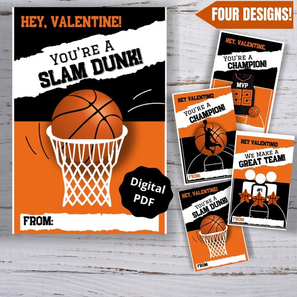Basketball Valentine's Day Card, Kid's Basketball Valentine Tag, Printable Valentine, Boy Sports Valentine Card, Printable Card, Digital PDF