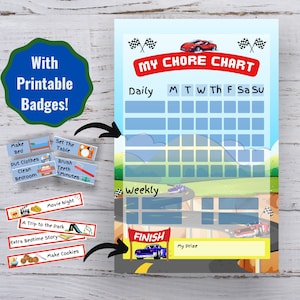Race Car Weekly Chore Chart, Kid&#39;s Responsibility Chart, Daily Reward Chart, Boy&#39;s Reward Chart, Printable, Digital PDF