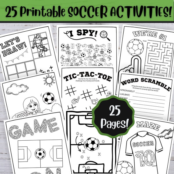 25 Printable Soccer Activities, Soccer Party Games, World Cup Activities, FIFA Printable, Soccer Birthday Party, Coloring pages, Word search