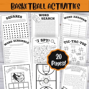 20 Printable Basketball Activities, Basketball Party Games, March Madness Activities, Basketball Birthday Party, Coloring pages, Word search