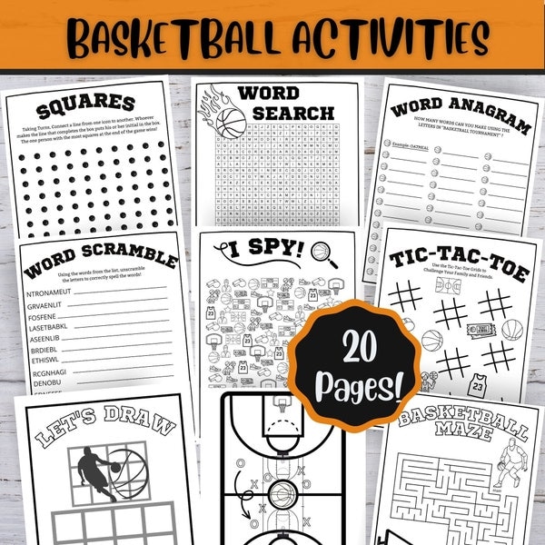 20 Printable Basketball Activities, Basketball Party Games, March Madness Activities, Basketball Birthday Party, Coloring pages, Word search