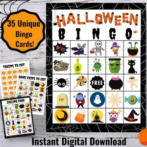 35 cartones de bingo de Halloween, Actividad de Halloween para niños, Fiesta de clase, Juego de Halloween, Imprimible de Halloween, Descarga digital de cartones de bingo de Halloween