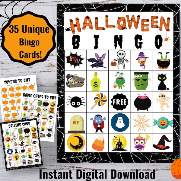 35 Halloween Bingo Cards, Kids' Halloween Activity, Class Party, Halloween Game, Halloween Printable, Halloween Bingo Cards Digital Download