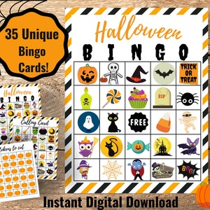 35 cartones de bingo de Halloween, actividad de Halloween para niños, fiesta de clase, juego de Halloween, imprimible de Halloween, descarga digital de cartones de bingo de Halloween