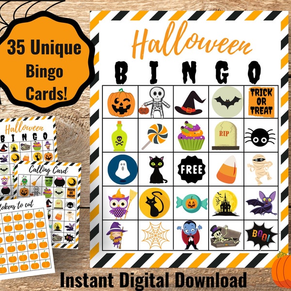 35 Halloween Bingo Cards, Kids' Halloween Activity, Class Party, Halloween Game, Halloween Printable, Halloween Bingo Cards Digital Download