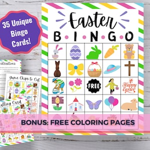 Paasbingo, 35 unieke bingokaarten, Paasactiviteit voor kinderen, Paasafdrukbaar, Paasbingokaarten, Digitale download, Paaszondag afdrukbaar