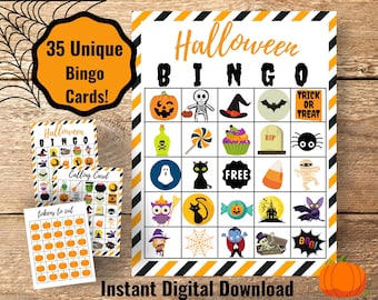35 Halloween Bingo Cards, Kids&#39; Halloween Activity, Class Party, Halloween Game, Halloween Printable, Halloween Bingo Cards Digital Download
