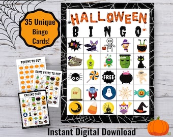 35 Halloween Bingo Cards, Kids&#39; Halloween Activity, Class Party, Halloween Game, Halloween Printable, Halloween Bingo Cards Digital Download