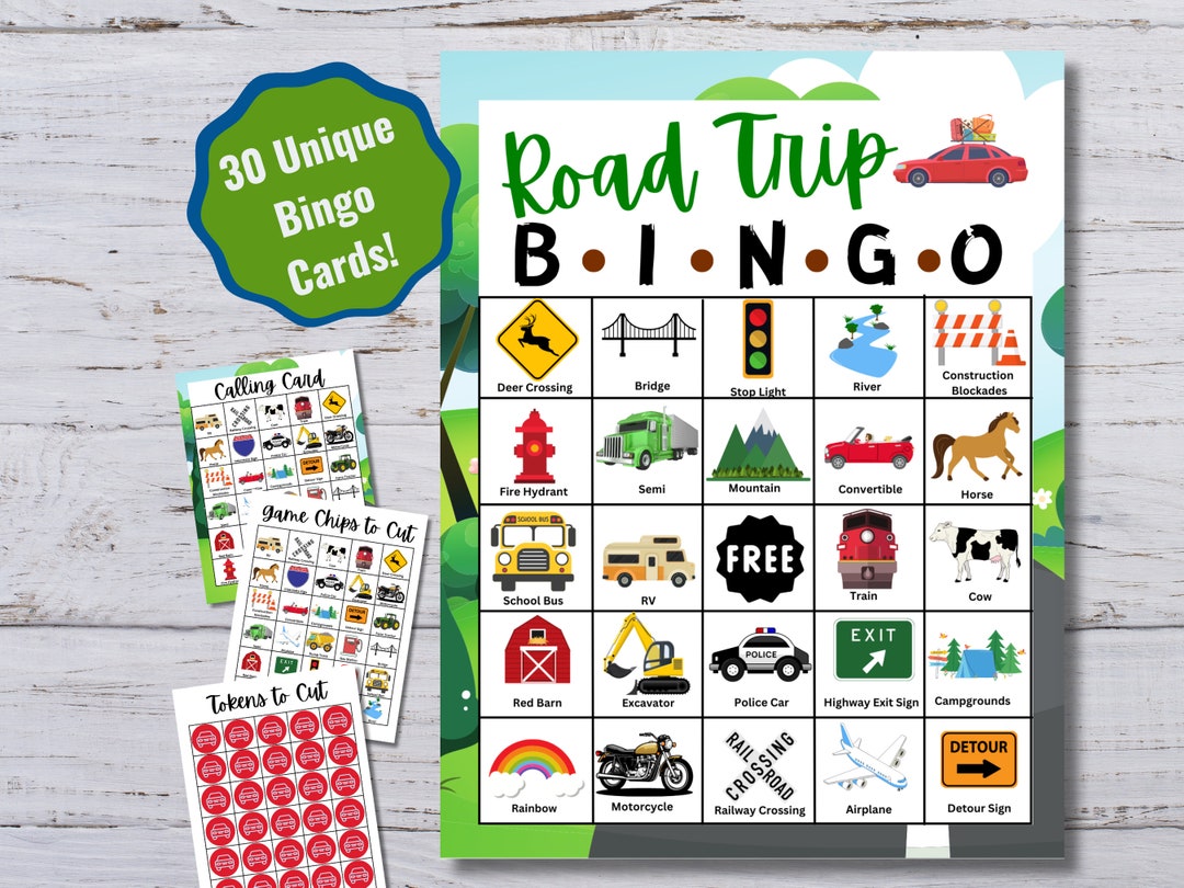 Road Trip Printable Bingo, 30 Unique Bingo Cards, Kids' Road Trip ...