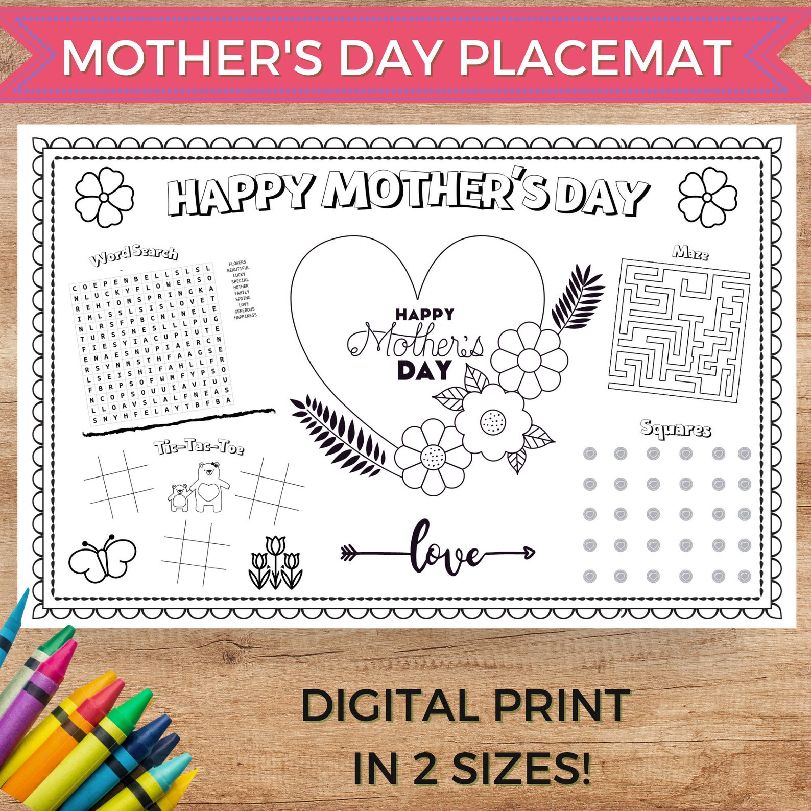 Printable Mother's Day Activity Placemat Printable Etsy