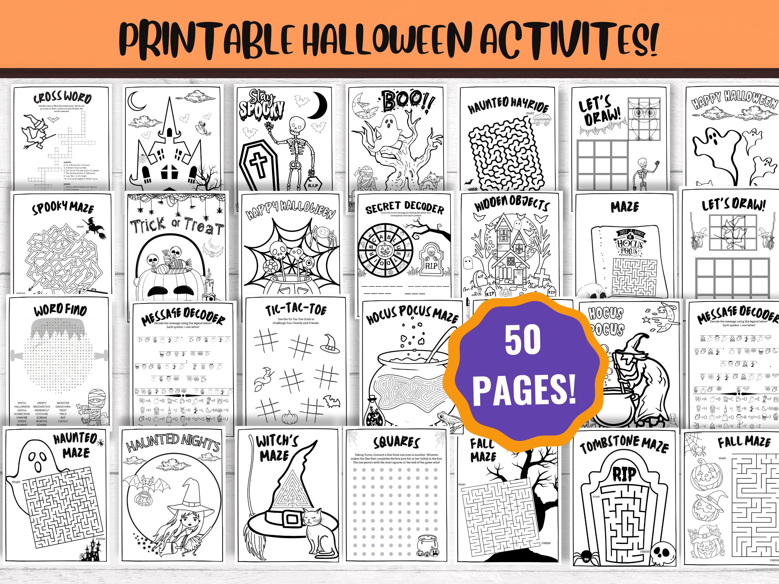 50 Printable Kids Halloween Activities, Halloween Party Games, Halloween Coloring Pages, Halloween Bundle, Printable PDF, Digital Download