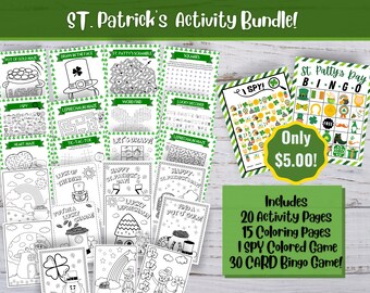 St. Patrick's Day Activity Bundle, Bingo, Mazes, Coloring Pages (Digital Download)