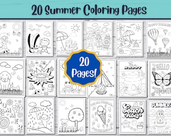 20 Summer Coloring Pages, Beach, Camping, Nature (Digital Download)