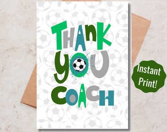 Printable Soccer Coach Thank You Card, Soccer Thank You Card, Soccer Coach Gift, Printable Sports Thank You Note, Futbol, Instant Print