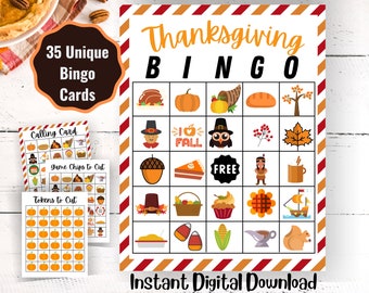 Thanksgiving Bingo Game, 35 Unique Cards (Digital Download)