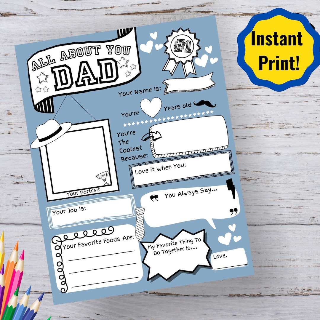 Father's Day Printable, Father's Day Card From Kid, Gift, All About Dad ...