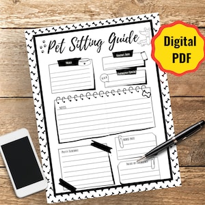 Pet Sitter Instructions, Pet Sitter Guide, Pet Sitter Information, Dog Walker Note, Dog Walker instructions, Printable, Digital Download