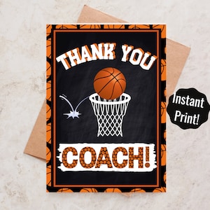 Carte de remerciement imprimable d'entraîneur de basket-ball, carte de remerciement de basket-ball, cadeau d'entraîneur de basket-ball, note de remerciement imprimable de sports, impression instantanée