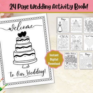Libretto di attività per matrimoni per bambini di 24 pagine, libro di attività per matrimoni per bambini, attività di nozze stampabili per bambini, stampa istantanea, stampabile