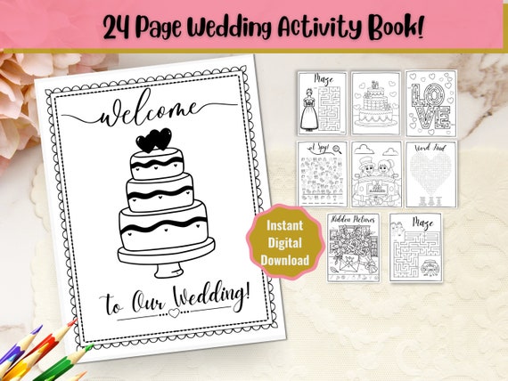 24 Page Kids' Wedding Activity Booklet, Kid's wedding activity book, Children's Printable Wedding Activities,  Instant Print, Printable