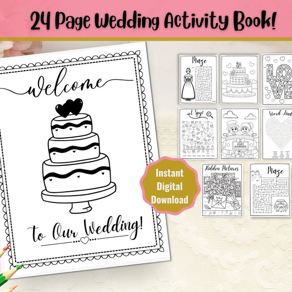 24 Page Kids' Wedding Activity Booklet, Kid's wedding activity book, Children's Printable Wedding Activities,  Instant Print, Printable